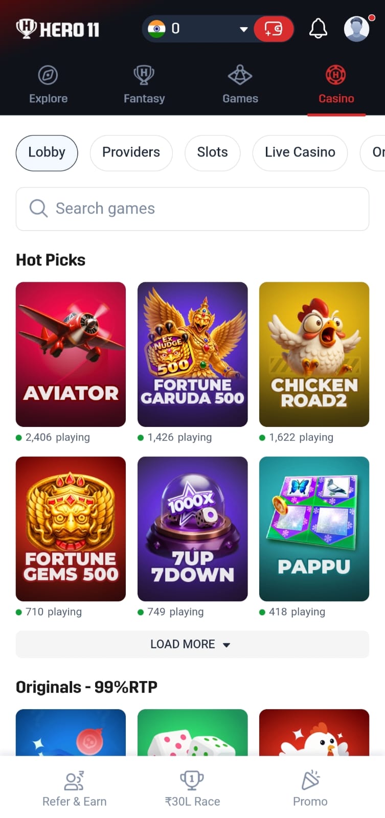 Hero11 Casino tab photographed on 23 October 2026.